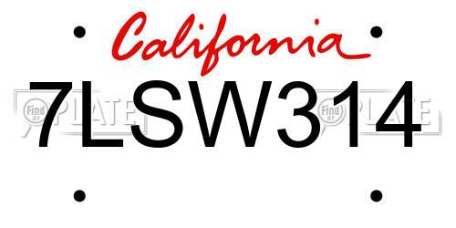 7LSW314 California License Plate
