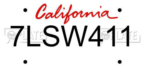 7LSW411 California License Plate