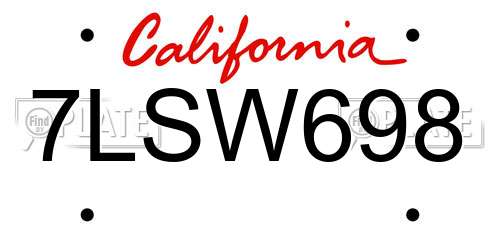 7LSW698 California License Plate