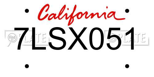 7LSX051 California License Plate
