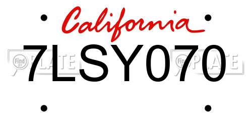7LSY070 California License Plate