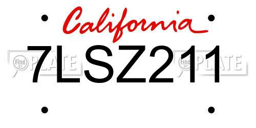 7LSZ211 California License Plate