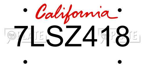 7LSZ418 California License Plate