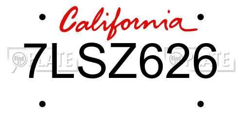 7LSZ626 California License Plate