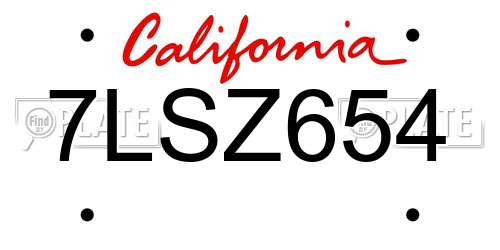 7LSZ654 California License Plate