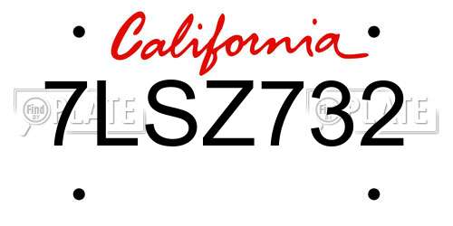 7LSZ732 California License Plate