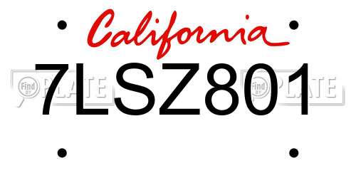 7LSZ801 California License Plate