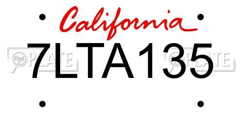 7LTA135 California License Plate