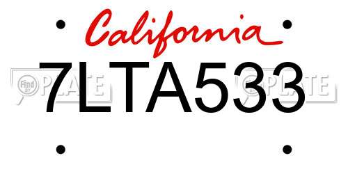 7LTA533 California License Plate