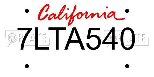 7LTA540 California License Plate