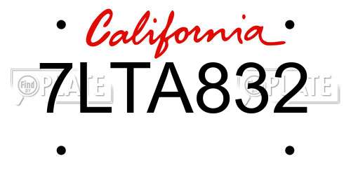 7LTA832 California License Plate
