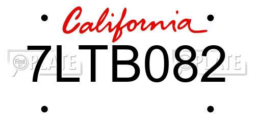 7LTB082 California License Plate