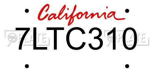 7LTC310 California License Plate