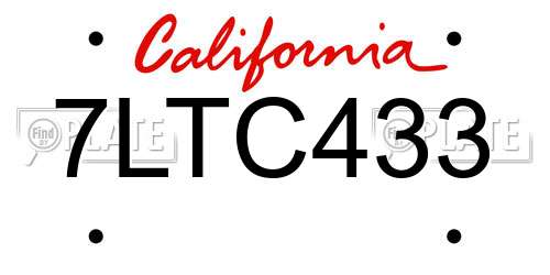 7LTC433 California License Plate