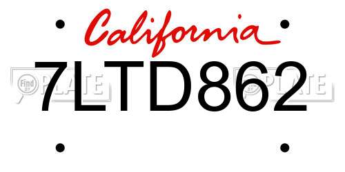 7LTD862 California License Plate