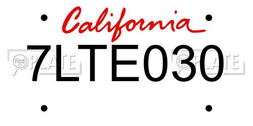 7LTE030 California License Plate