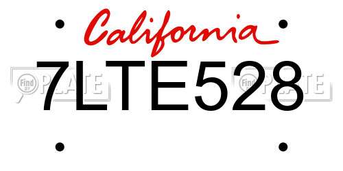 7LTE528 California License Plate