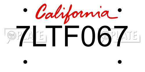 7LTF067 California License Plate