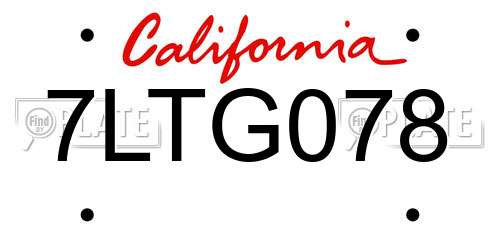 7LTG078 California License Plate