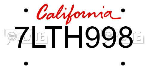 7LTH998 California License Plate
