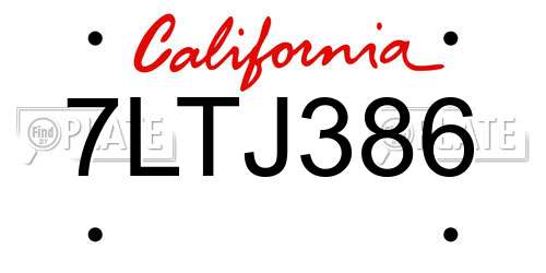 7LTJ386 California License Plate