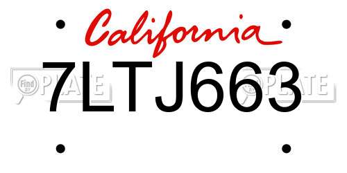 7LTJ663 California License Plate