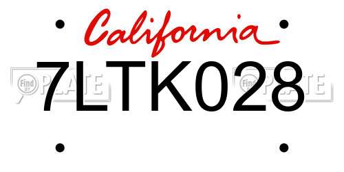 7LTK028 California License Plate
