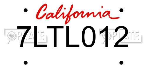 7LTL012 California License Plate