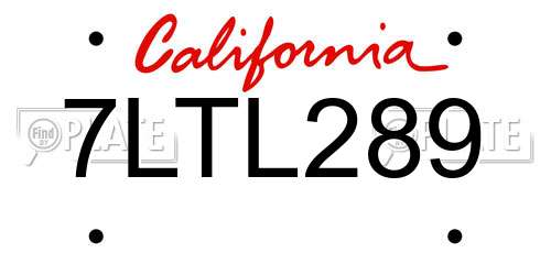 7LTL289 California License Plate