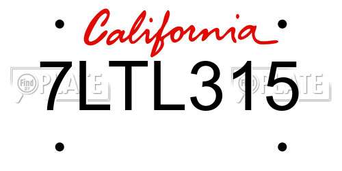 7LTL315 California License Plate