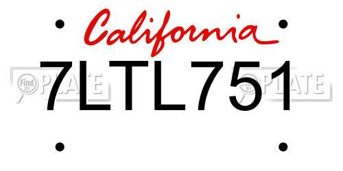 7LTL751 California License Plate