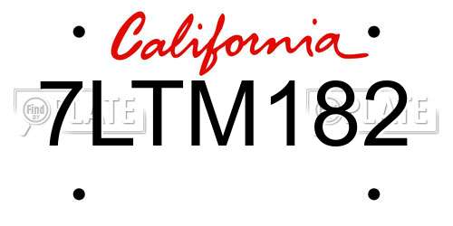 7LTM182 California License Plate