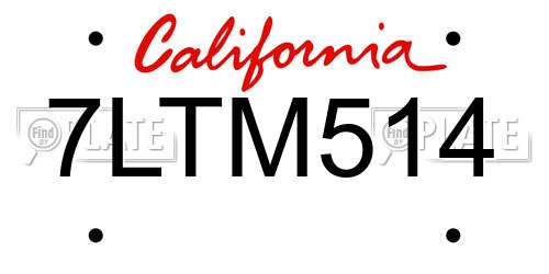 7LTM514 California License Plate