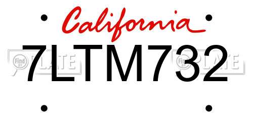 7LTM732 California License Plate