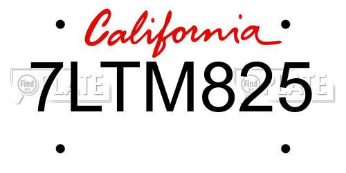 7LTM825 California License Plate