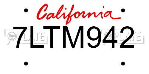 7LTM942 California License Plate