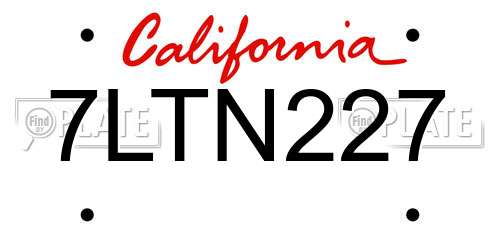 7LTN227 California License Plate