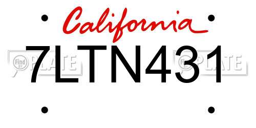 7LTN431 California License Plate