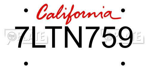 7LTN759 California License Plate