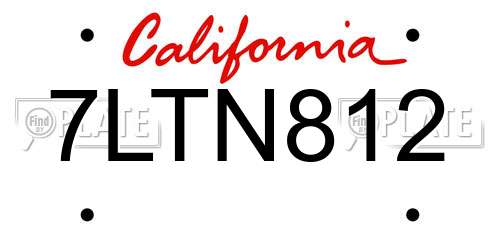 7LTN812 California License Plate