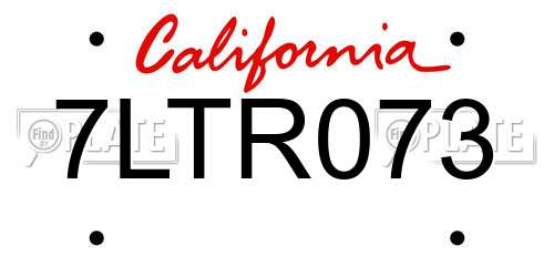 7LTR073 California License Plate