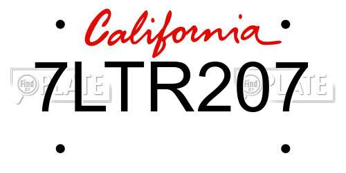7LTR207 California License Plate