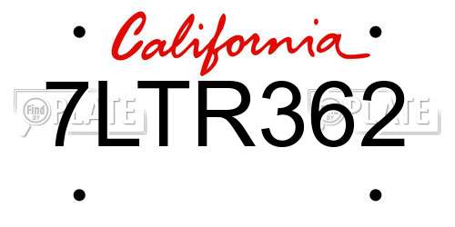 7LTR362 California License Plate