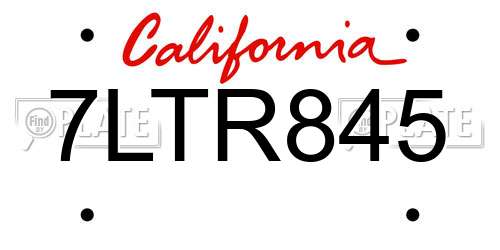 7LTR845 California License Plate