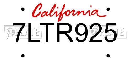 7LTR925 California License Plate