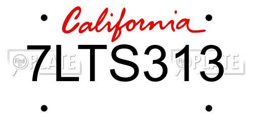 7LTS313 California License Plate