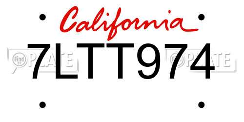 7LTT974 California License Plate