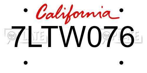 7LTW076 California License Plate