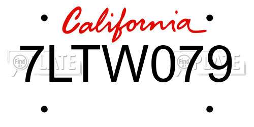 7LTW079 California License Plate
