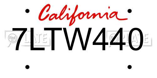 7LTW440 California License Plate